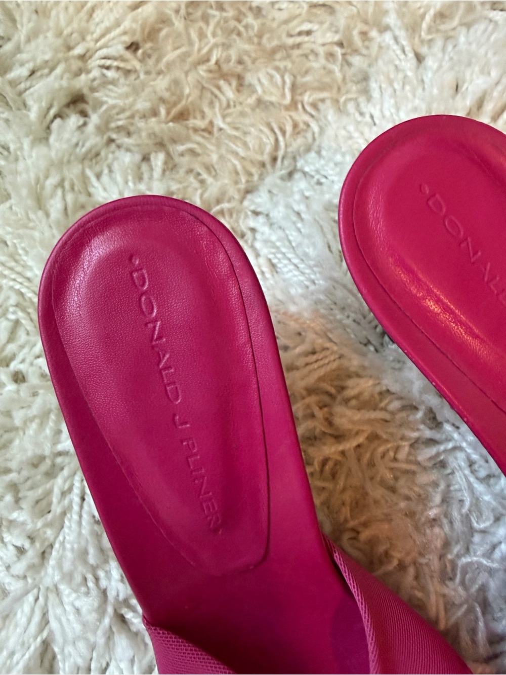 Donald J. Pliner Hot Pink Slide Mules with Tortoiseshell Ring - Picture 6 of 9